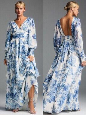 bhldn eva flutter sleeve plunge v neck maxi dress BHLDN Eva Flutter-Sleeve Plunge V-Neck Maxi Dress